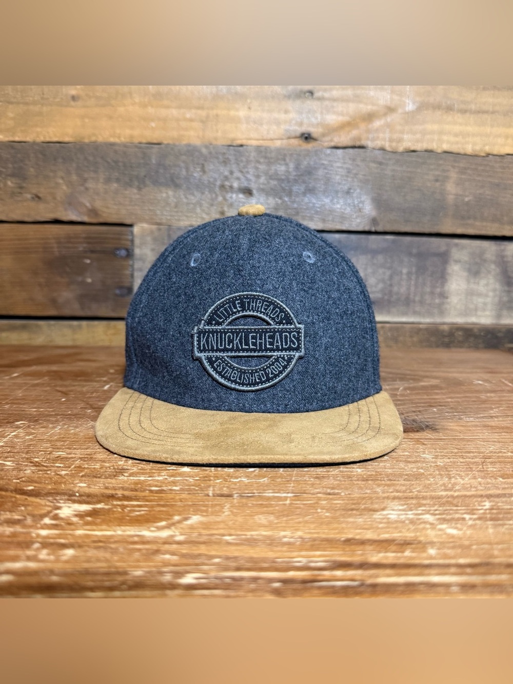 Knuckleheads Little Threads Size XS Small Snapback Hat Ball Cap Gray Brown Suede